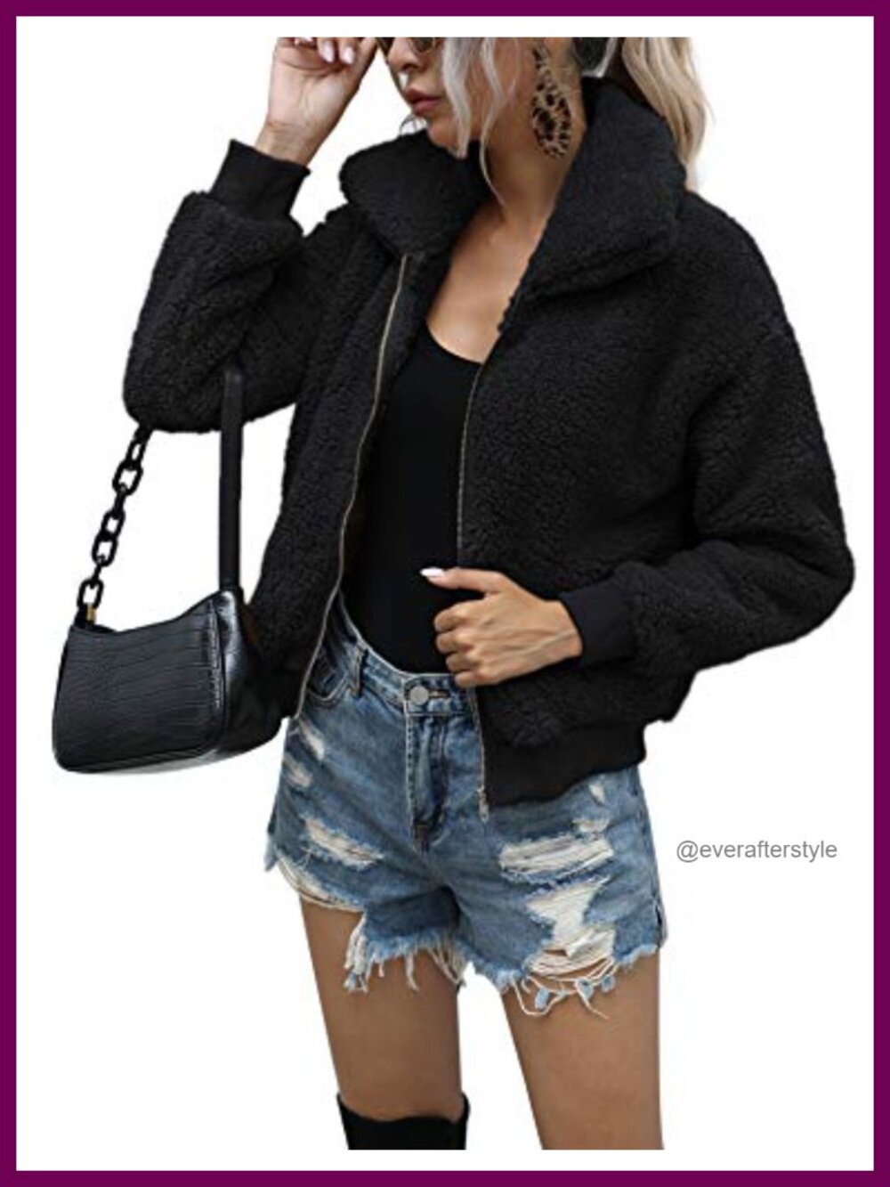 Faux Fur Coat Short Shaggy Jacket Zip-Up Fluffy Winter Outwear